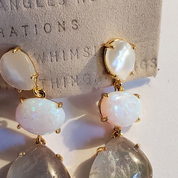 Anthropologie 3 tiered stone 1 drop post earrings Gold over brass New with tags - Picture 6 of 7